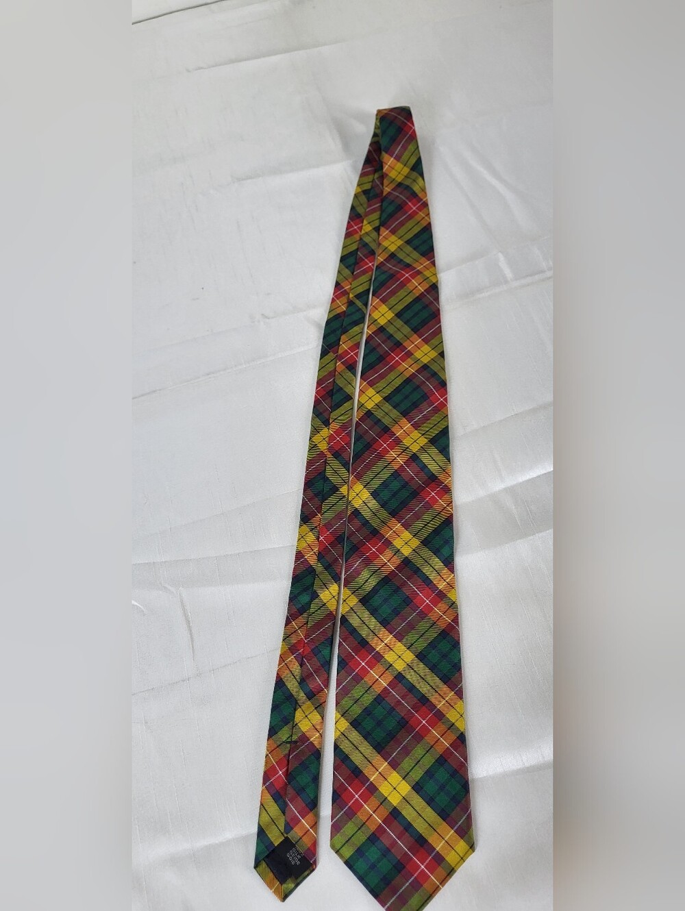 Simons Plaid Tie in Green, Yellow & Red